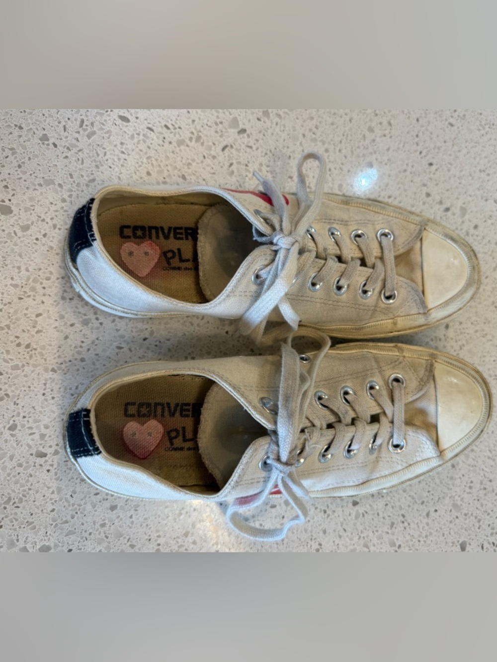 Converse Kids Low-Top Canvas Sneakers in Off-White with Pink Heart Insole